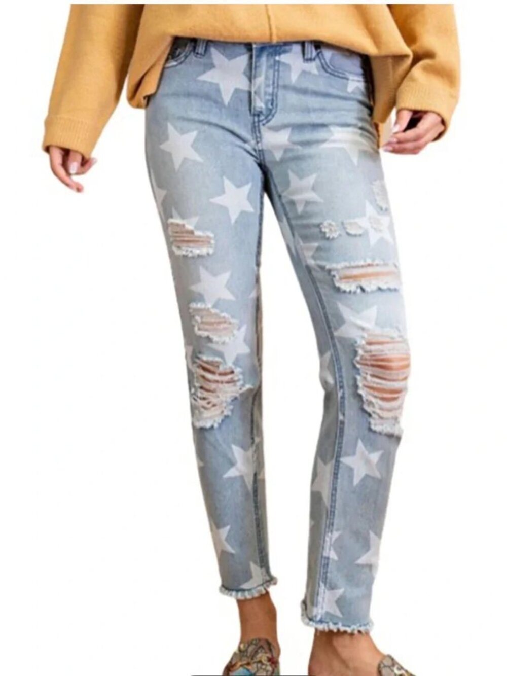 {NWT} Easel Los Angles Distressed Star Pattern Jeans Medium